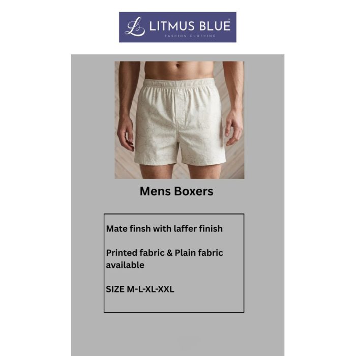 Litmus Blue Men's Premium Cotton Boxer Shorts | Soft Woven Printed & Solid Innerwear | Regular Fit