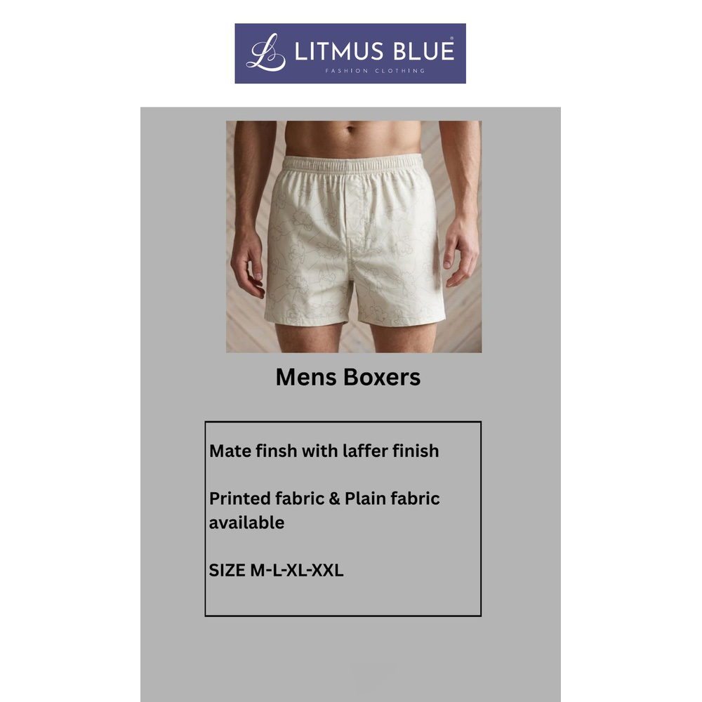 Litmus Blue Men's Premium Cotton Boxer Shorts | Soft Woven Printed & Solid Innerwear | Regular Fit