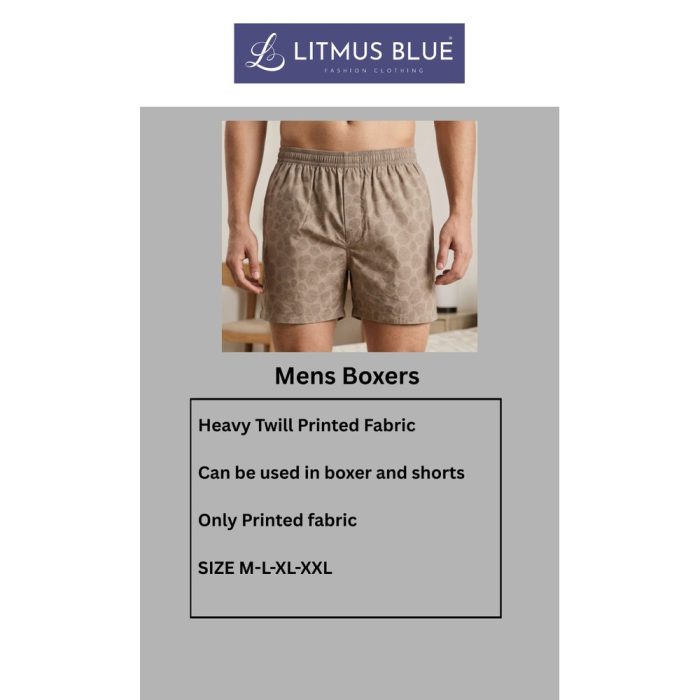 Litmus Blue Men's Premium Twill Printed Boxer Shorts | Multi-Purpose Cotton Boxer & Lounge Shorts | Regular Fit