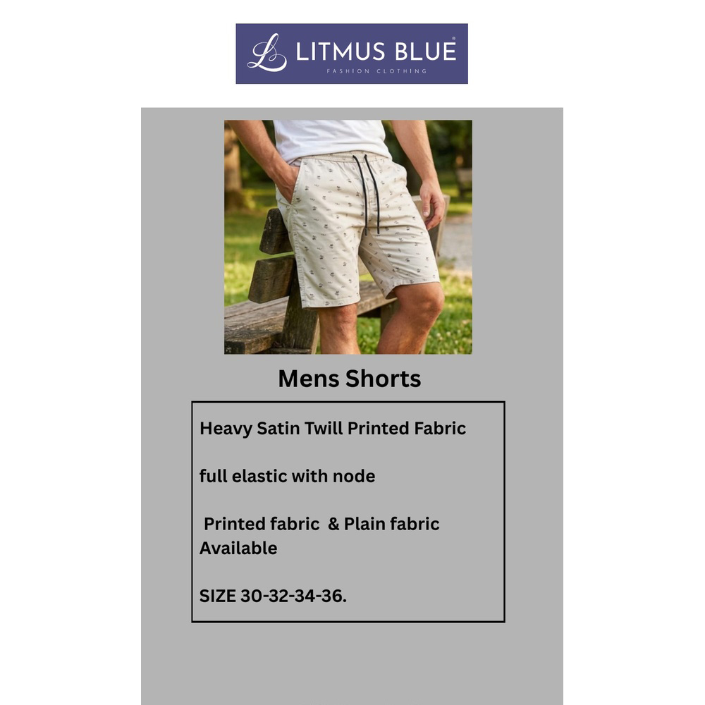 Litmus Blue Men's Premium Satin Twill Casual Shorts | Regular Fit Drawstring Cotton Shorts