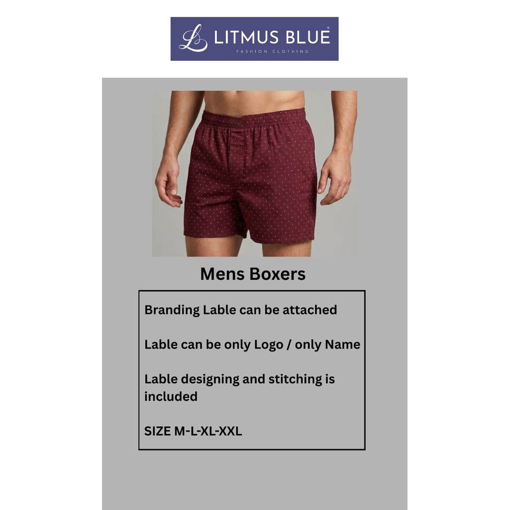 Litmus Blue Men's Premium Cotton Boxer Shorts | Soft Printed Woven Innerwear | Regular Fit