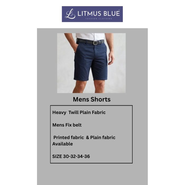 Litmus Blue Men's Premium Twill Cotton Chino Shorts | Regular Fit Casual Shorts with Belt Loops