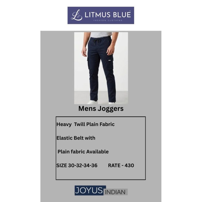 Litmus Blue Men's Premium Twill Cargo Jogger Pants | Regular Fit Drawstring Cargo Trousers