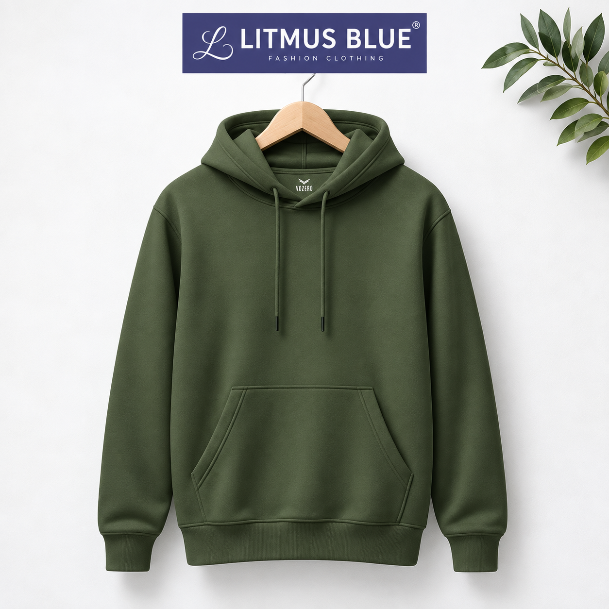 Litmus Blue Men's Olive Green Pullover Hoodie | Premium Casual Winter Wear