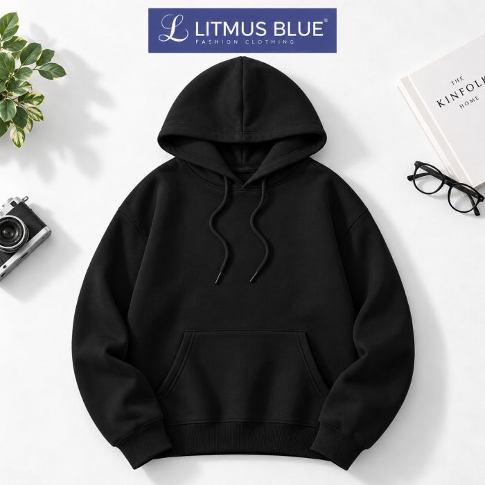 Litmus Blue Men's Black Pullover Hoodie | Premium Casual Winter Wear