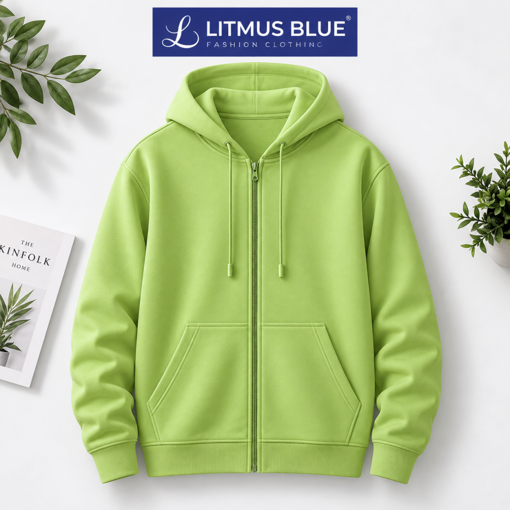 Litmus Blue Men's Lime Green Zip-Up Hoodie | Premium Casual Winter Wear