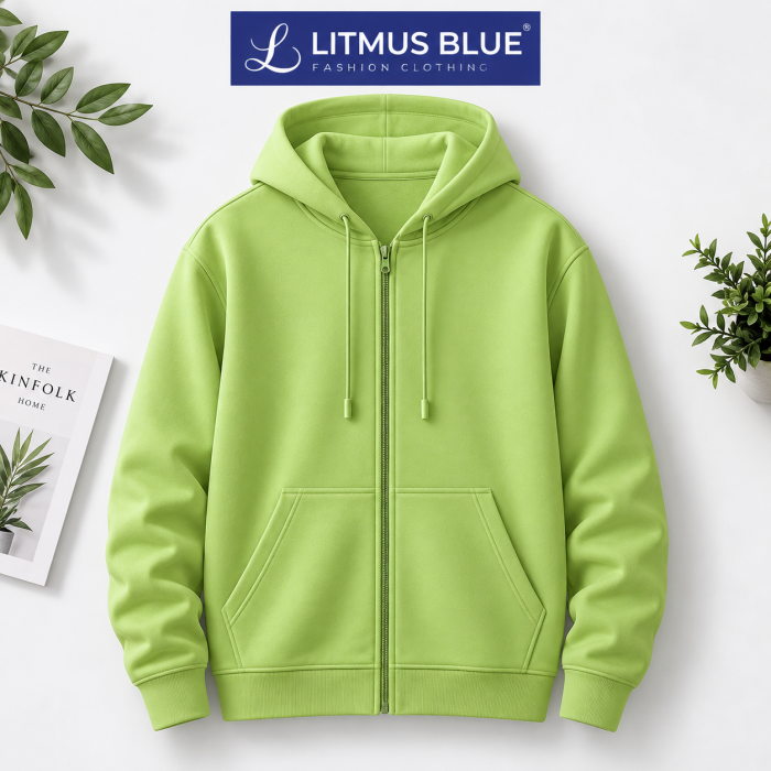Litmus Blue Men's Lime Green Zip-Up Hoodie | Premium Casual Winter Wear