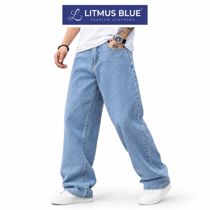 Men’s Light Blue Wide Leg Jeans | Relaxed Fit Denim