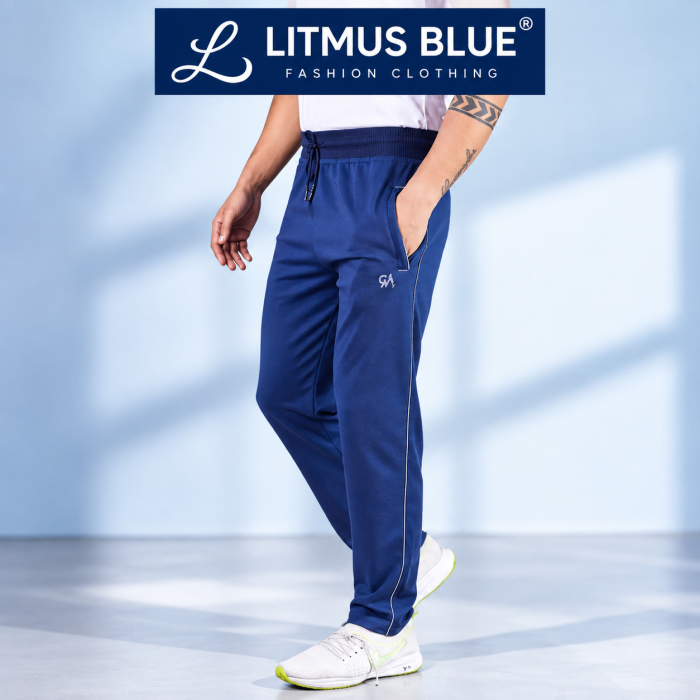 Men’s Navy Blue Track Pants with Side Stripe