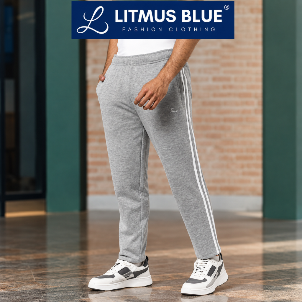 Men’s Grey Track Pants with White Side Stripes