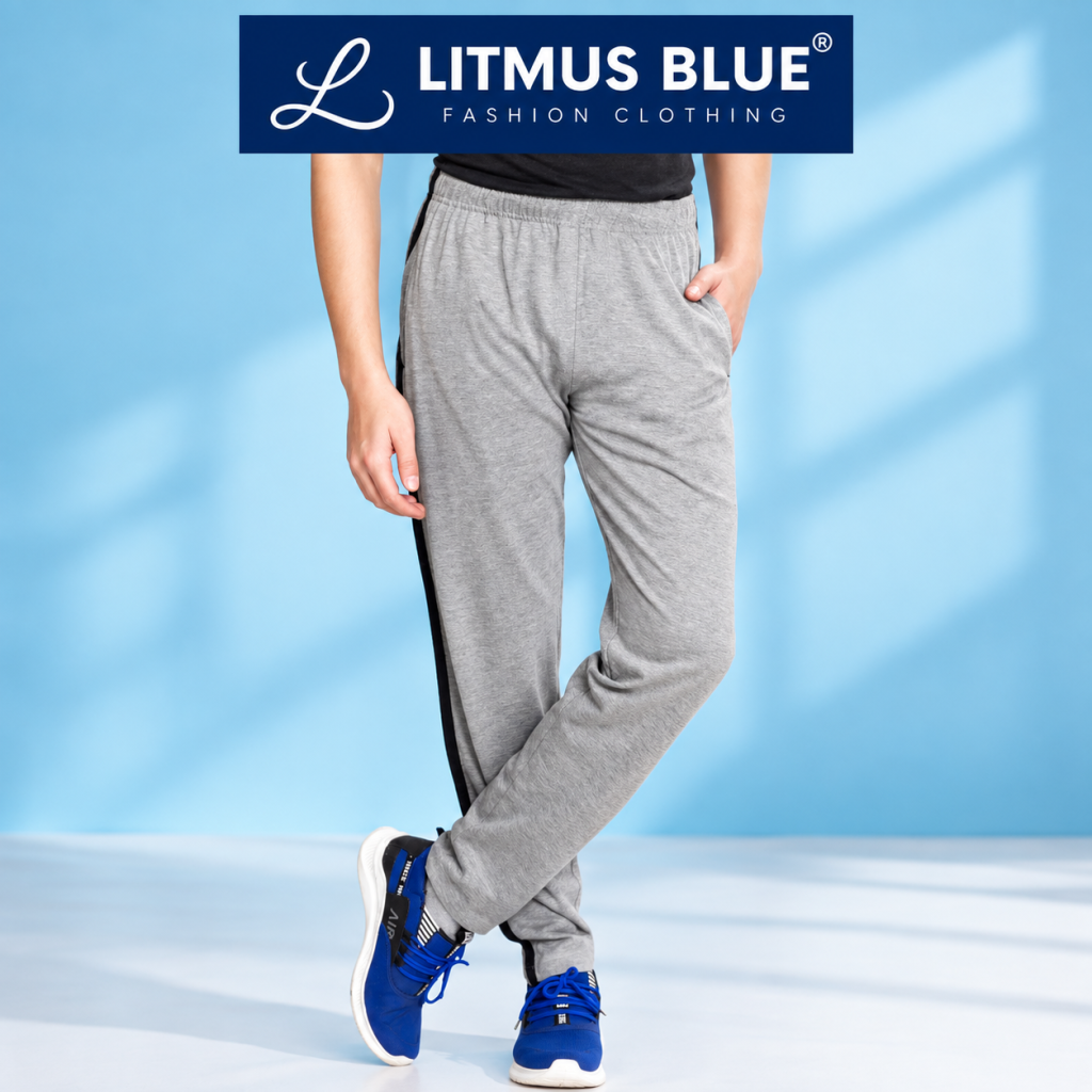 Men’s Grey Track Pants with Black Side Panel