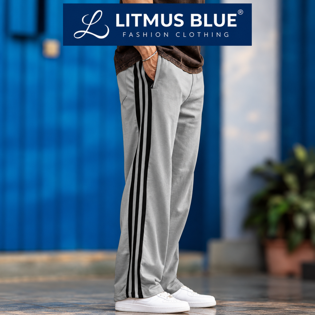 Men’s Grey Track Pants with Side Stripes